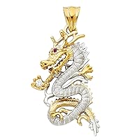 14k Yellow Gold and White Gold CZ Cubic Zirconia Simulated Diamond Dragon Pendant Necklace 18x29mm Jewelry for Women