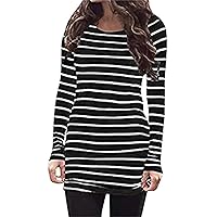 Women's Fashion Sexy Casual Rayon Striped O Neck Long Sleeve Bottom T Shirt Blouse Tops White/Black