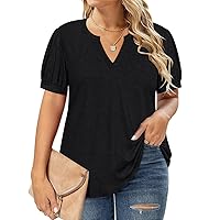 RITERA Plus Size Tops for Women Oversized Summer Basic Tunic Ladies V Neck Short Sleeve Henley Shirt Casual Blouses