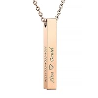 MeMeDIY Personalized 3D Vertical Cuboid Bar Pendant Necklace Customized Adjustable Chains for Women Girls Engraving Name Gifts for Bridesmaid Gifts Couples Stainless Steel Lovers Jewelry