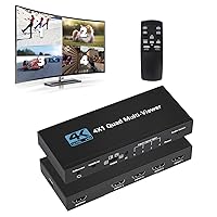 HDMI Multiviewer Switch 4x1, Quad Seamless Switcher 4 in 1 Out with IR Remote Control, Support 4K Full HD and 5 Display Modes for Security Camera, Gaming Consoles