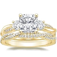 Petite Twisted Vine Moissanite Diamond Ring Set, 2 CT Cushion Moissanite Engagement Ring Set, Wedding Ring Set, Bridal Ring, Promise/Anniversary Rings for Wife, Classic Ring