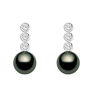 18k White Gold AAAA Quality Black Tahitian Cultured Pearl Diamond Dangle Earrings for Women - PremiumPearl