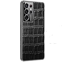Case for Samsung Galaxy S21/S21 Plus/S21 Ultra, Classic Crocodile Texture Premium Genuine Leather Slim Phone Case Cover with Full Camera Protection,S21 Ultra,Black