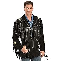 Scully Western Coat Mens Leather Concho Button Fringe Bead F0_758