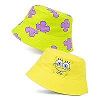 SpongeBob SquarePants Kids Reversible Bucket Hat | Yellow Patrick Star Coral Character Sun Hat | Double-Sided Summer Headwear