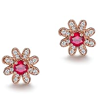 14K Rose White Gold Natural Tourmaline Tsavorite Yellow Sapphire Ruby Diamond Earring Studs for Women Engagement Wedding