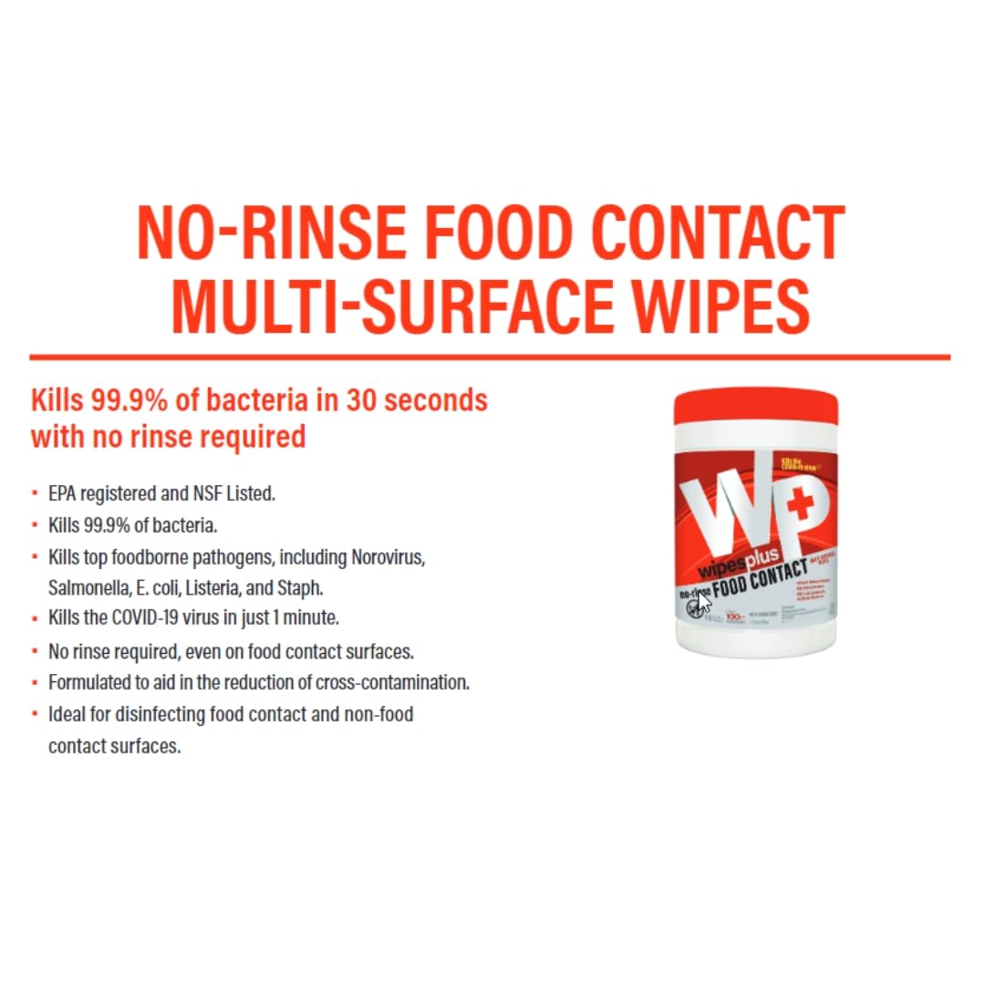 WIPESPLUS No-Rinse Food Contact Wipes Canister, Multi-Surface Wipes, Unscented for Home and Business, 1200, (12 Packs of 100)