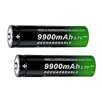 18650 Rechargeable Battery 3.7 Volts Li-ion Cell 9900mAh Batteries for Headlamp Flashlight Toys. (2PCS Button top)