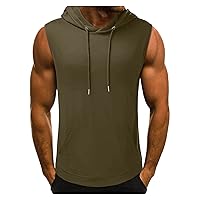 Mens Sleeveless Casual Sweatshirt with Hood Moisture Wicking Workout Muscle Gym Hoodies Cut Off Hooded Running Tank Tops
