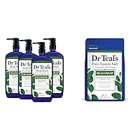 Dr Teal's Body Wash with Pure Epsom Salt, Relax & Relief with Eucalyptus & Spearmint, 24 fl oz (Pack of 4) (Packaging May Vary) & Pure Epsom Salt Soak, Relax & Relief with Eucalyptus & Spearmint, 3lbs