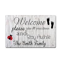 Custom Family Name Personalized Doormat Please Take Off Your Shoes and Stay Awhile Door Mat Rubber Non-Slip Entrance Rug Home Decor Indoor Floor Mat 23.6 x 15.7 Inches, 3/16 Thickness