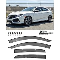 Replacement for 2016-2021 Honda Civic Hatchback Models | EOS Visors JDM Real Mugen Clip-ON Style Smoke Tinted Side Vents Rain Guard Window Deflectors DWV-V113