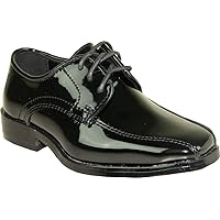 VANGELO Boy Tuxedo Shoe TUX-5K Square Toe for Wedding Formal Events with Wrinkle Free Material Black Patent 4Y