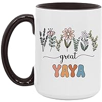 Great Yaya Gift - Floral Mug - Gift For New Great Yaya - Baby Announcement - Pregnancy Announcement Yaya - Mothers Day Gift - Birthday Gift - Black Accents Mug 15oz
