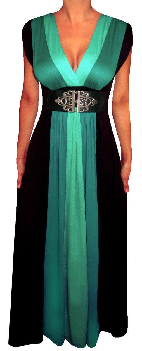 Funfash Plus Size Women Black Green Slimming Empire Waist Maxi Dress Made in USA