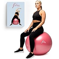 Femeo® Yoga Ball for Exercise, Stability, Pregnancy Pilates & Birthing | 100 Page Book | Over 50 Workout Exercises | Anti Burst