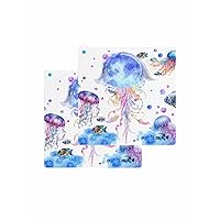 Coastal Jellyfish Kitchen Towels Set of 2, Waffle Microfiber Towels Cleaning, Nautical Ocean Seaside Summer Beach Absorbent Dish Towels Cloths Decorative Hand Towels for Bathroom 12x12 Inch