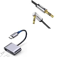 UGREEN 3.5mm Audio Cable Stereo Aux Cord 90 Degree Right Angle Bundle USB C to 3.5mm Headphone and Charger Adapter 2 in 1 Type C to Aux Audio Jack with PD 60W Fast Charging Dongle