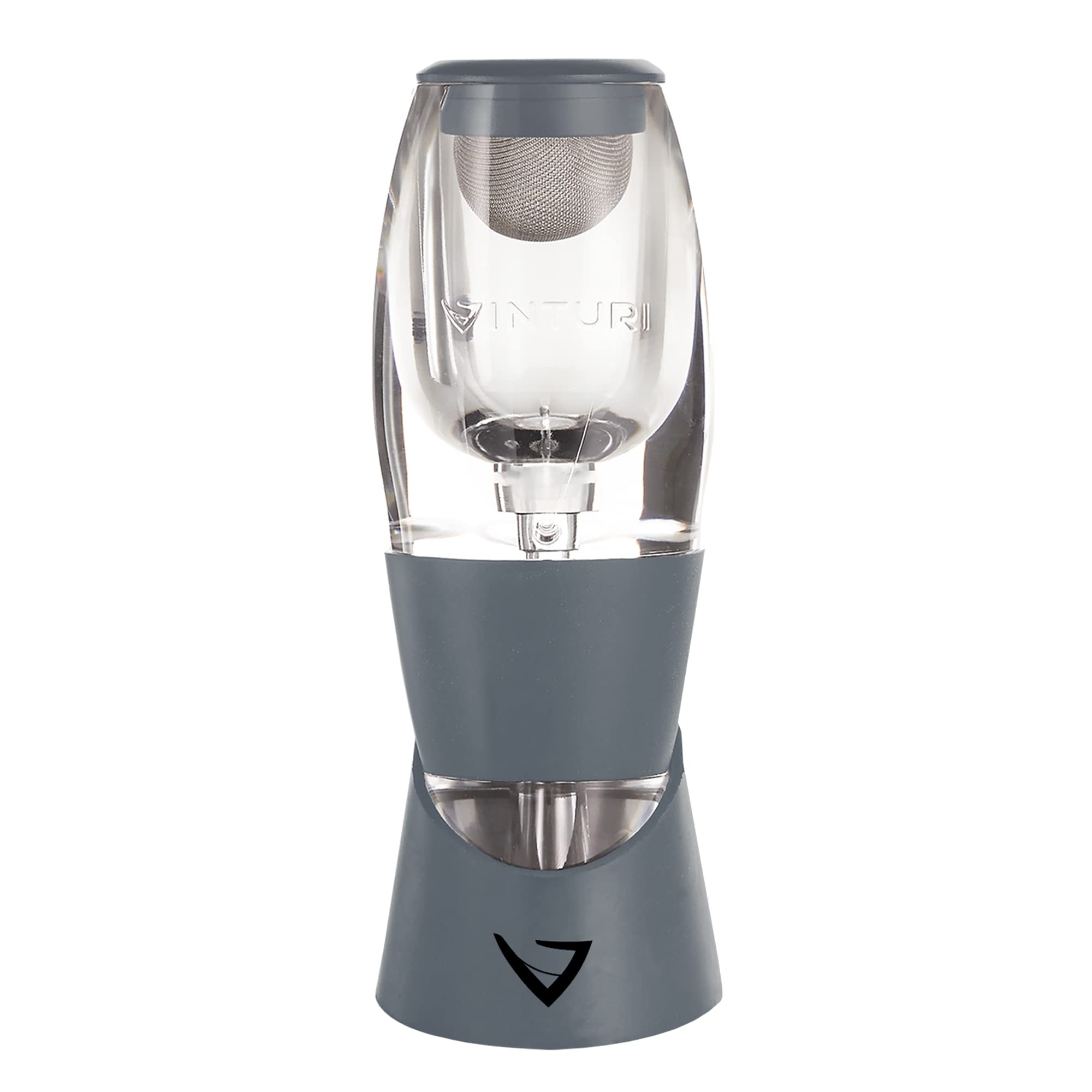 Vinturi Red Wine Aerator Pourer and Decanter Enhances Flavors with Smoother Finish, Includes No-Drip Base, Gray