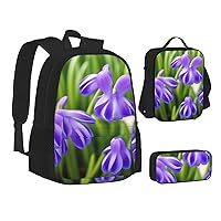 Hyacinth Flower Backpack, Laptop Backpack With Lunch Bag And Storage Box 3 Piece Set, 15 Inch Large Backpack