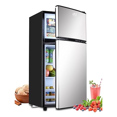 Krib Bling 35cuft Compact Refrigerator Mini Fridge with Freezer Small Refrigerator with 2 Door 7 Level Thermostat Removable Shelves for Kitchen Dorm A