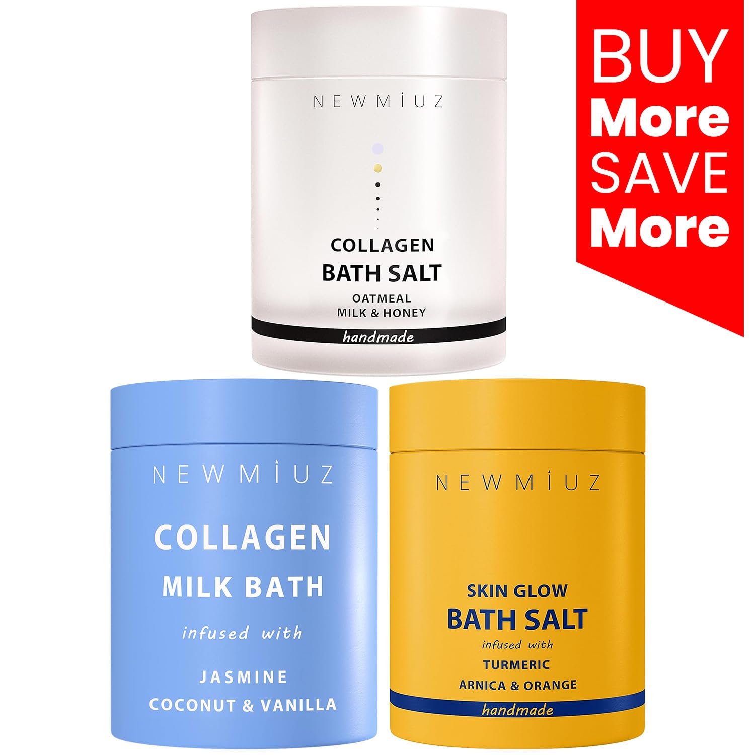 Collagen Spa Bath Gift Set - Pack of 3 Turmeric Arnica Orange Magensium Epsom Salt Milk Bath