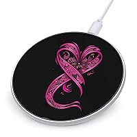Heart Ribbon Pink Out Breast Cancer Awareness Wireless Charging Pad Station Portable Wireless Charger Pad Round Phone Charger