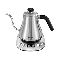 Mecity Electric Gooseneck Kettle With LCD Display Automatic Shut Off Retro Coffee Kettle Temperature Control Hot Water Boiler to Pour Over Tea, 1200 Watt Quick Heating Tea Pot, 0.8L, Stainless Steel