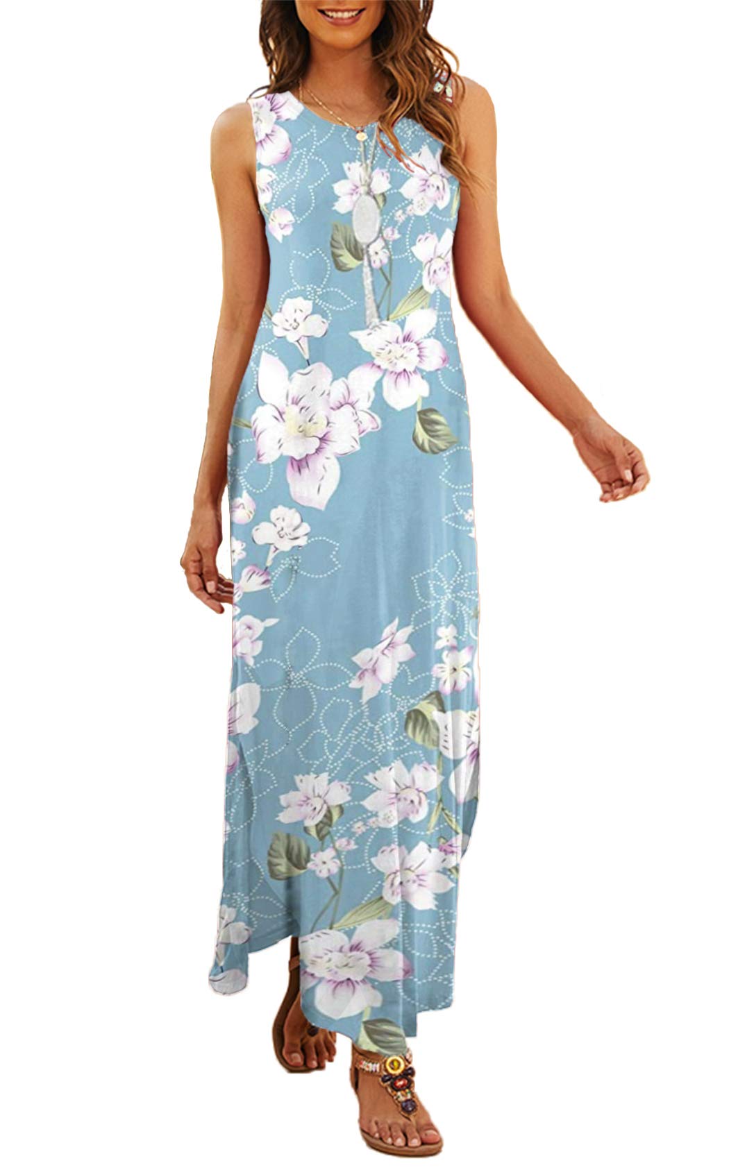 Hount Women's Casual Summer Sleeveless Dress Loose Split Maxi Dresses with Pockets