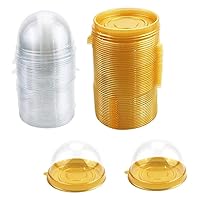 Packing Box Mini Cake Container, Mooncake Dome Box Muffin Pod Holder, Transparent Plastic Single With Golden Base 50Pcs