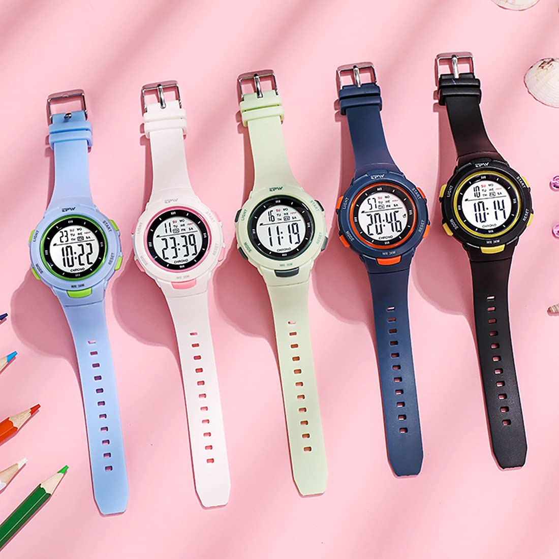 BESTKANG Women's Outdoor Sport Watches Easy to Read LED Alarm Chronograph Multifunction Waterproof Digital Watch
