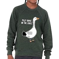 Silly Goose on the Loose Kids' Raglan Sweatshirt - Best Quote Sponge Fleece Sweatshirt - Graphic Sweatshirt