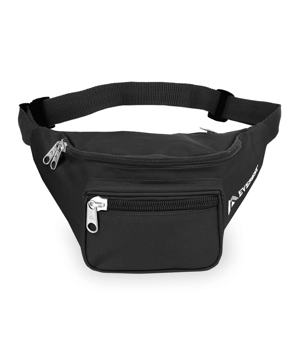 Everest Signature Embroidery Waist Pack, Black, One Size
