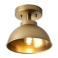 Pathson Metal Flush Mounted Ceiling Lighting, Vintage Brass Finish Ceiling Light Fixture, Hardwire E26 Base Ceiling Lamp for Living Room Hallway Loft Kitchen Bathroom Close to Ceiling
