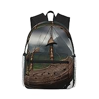 Vikings Boat Print Backpack For Women Men, Laptop Bookbag,Lightweight Casual Travel Daypack