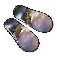Sky and Waterfall Landscape Furry House Slippers for Women Men Soft Fuzzy Slippers Indoor Casual Plush House Shoes