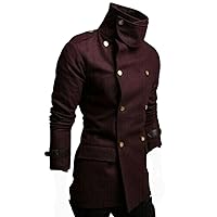 New Winter Stand Up Collar Burgundy Wool Trench Christmas Event Jacket XS-4XL