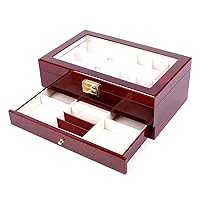 Watch Boxes Wooden Double Layer Watch Box Jewelry Box 6 + 3 Watch Box Glasses Jewelry Necklace Storage Box for Men Women (Color : Red, Size : One Size) (Color : Red, Size : One Size)