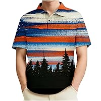 Polo Shirts for Men 1776 Independence Day American Flag Print Patriotic Golf Shirt Short Sleeve Button-Down Tees