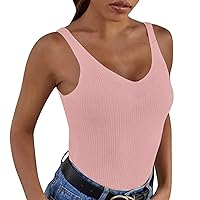 Tank Tops for Women Casual Summer Women's Summer Sexy V Neck Knitted Solid Color Tank Top