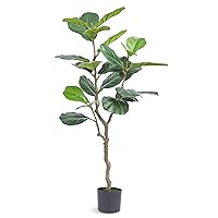 Artificial Fiddle Leaf Fig Tree 4 FT, Secure PE Material & Anti-Tip Tilt Protection Low-Maintenance Faux Plant, Lifelike Green Fake Potted Tree for Home Office Christmas Decor Indoor Outdoor