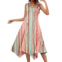 Summer Dresses for Women 2024 Midi, Women's Casual Sleeveless Irregular Hem Dress Sun Business, S XXL