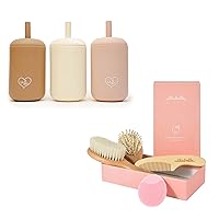 4 Piece Wooden Baby Hair Brush and Comb Set Baby Silicone Cups Reliable Lid Sippy Cup Reliable 6 oz Unbreakable Training Cup