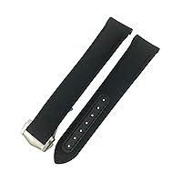 20mm 21mm 19mm Curved End Coated Nylon Fabric Watchband Fit for Omega AT150 GMT GoodPlanet Blue Belt Sport Watch Strap (Color : Black Black, Size : 20mm)