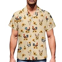 GLUDEAR Mens Plus Size Hawaiian Shirt Short Sleeves Chicken Cock Rooster Printed Summer Button Down Shirts 2XS-7XL