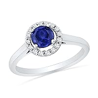 Sterling Silver Blue Sapphire and White Round Diamond Engagement Ring (1 Cttw) with Engraving.