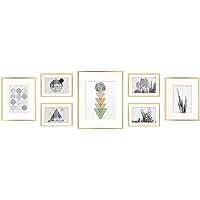 7 Pack, One 11x14, Two 8x10, and Four 5x7 Pictures. Aluminum Photos Frame for Wall or Tabletop Display (Gold)