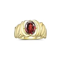 Rylos Solitaire 9X7MM Oval Gemstone Ring with Satin Finish Band Yellow Gold Plated Silver Birthstone Rings Size 5-13