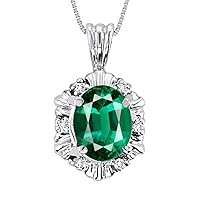 Rylos Necklaces For Women 14K White Gold - Emerald & Diamond Pendant Necklace With 18